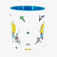 Tasse mit Wohnwagen und Spruch Happy Camper, Funny-Art, blau, Geschenk für Camper Bild 3