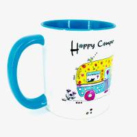Tasse mit Wohnwagen und Spruch Happy Camper, Funny-Art, blau, Geschenk für Camper Bild 4