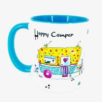 Tasse mit Wohnwagen und Spruch Happy Camper, Funny-Art, blau, Geschenk für Camper Bild 5