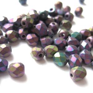 50   Jet Matted Purple Iris böhmische Perlen 4mm, tschechische feuerpolierte facettierte Glasperlen DIY Glasschliff Bild 1