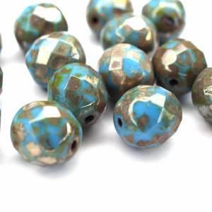 5 Opaque Blue Picasso böhmische Perlen Facettierte Glasperlen Feuerpoliert 12mm, DIY Glasschliff Bild 1