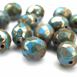 5 Opaque Blue Picasso böhmische Perlen Facettierte Glasperlen Feuerpoliert 12mm, DIY Glasschliff Bild 2