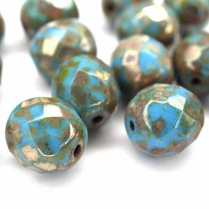 5 Opaque Blue Picasso böhmische Perlen Facettierte Glasperlen Feuerpoliert 12mm, DIY Glasschliff Bild 3