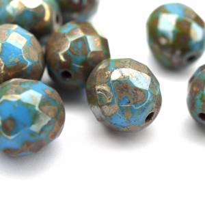 5 Opaque Blue Picasso böhmische Perlen Facettierte Glasperlen Feuerpoliert 12mm, DIY Glasschliff Bild 4