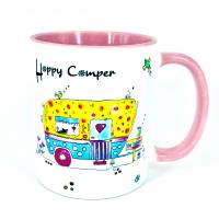 Tasse Happy Camper, Geschenk-Idee für Camper, Camping-Geschirr, Kaffeebecher rosa Bild 1
