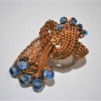 Ring handgewebt kupferfarben rotbraun mit Quarz blau handmade verstellbar Daumenring boho Schmuck Bild 5