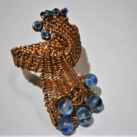 Ring handgewebt kupferfarben rotbraun mit Quarz blau handmade verstellbar Daumenring boho Schmuck Bild 6
