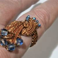 Ring handgewebt kupferfarben rotbraun mit Quarz blau handmade verstellbar Daumenring boho Schmuck Bild 7