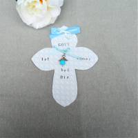 Schutzengel Karte Kreuz, Geschenk zur Geburt Taufe Kommunion Konfirmation, personalisierbar Bild 1