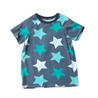 T-Shirt Kindershirt Raglanshirt Größe 98 - Sterne türkis grau Bild 1