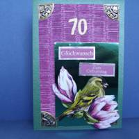 Geburtstagskarte zum 70.ten für eine Frau, Grün, Pink Bild 1