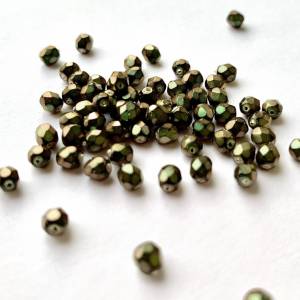 50   Polynesian Colors Jet Green böhmische Perlen 4mm, tschechische feuerpolierte facettierte Glasperlen DIY Glasschliff Bild 2