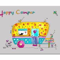 Fußmatte Camper Wohnwagen, Happy Camper, 40 x 60 cm, Geschenk-Idee für Camping Urlaub