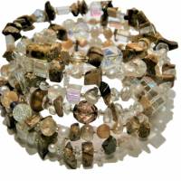 Armband Jaspis braun beige Perlen weiß irisierendes Glas 6-reihig funkelnd handgemacht Spiralarmband Bild 1