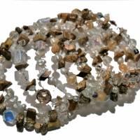 Armband Jaspis braun beige Perlen weiß irisierendes Glas 6-reihig funkelnd handgemacht Spiralarmband Bild 2