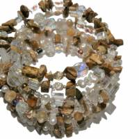 Armband Jaspis braun beige Perlen weiß irisierendes Glas 6-reihig funkelnd handgemacht Spiralarmband Bild 3