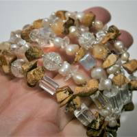 Armband Jaspis braun beige Perlen weiß irisierendes Glas 6-reihig funkelnd handgemacht Spiralarmband Bild 4