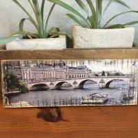 Paris Boot Brücke Seine Holzbild - Weinkisten Upcycling, 9x23 cm, Wanddeko, Shabby Style, retro, Dekoration, Wandbild Bild 1