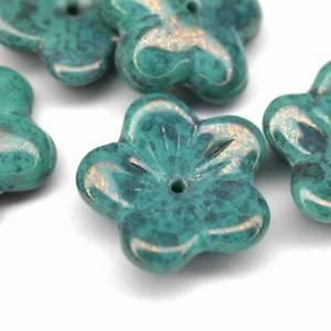 5  16x4mm Turquoise Luster böhmische Blumen Perlen Bild 2