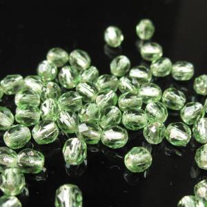 50 Silver Lined Peridot böhmische Perlen 4mm, tschechische feuerpolierte facettierte Glasperlen DIY Glasschliff Bild 4