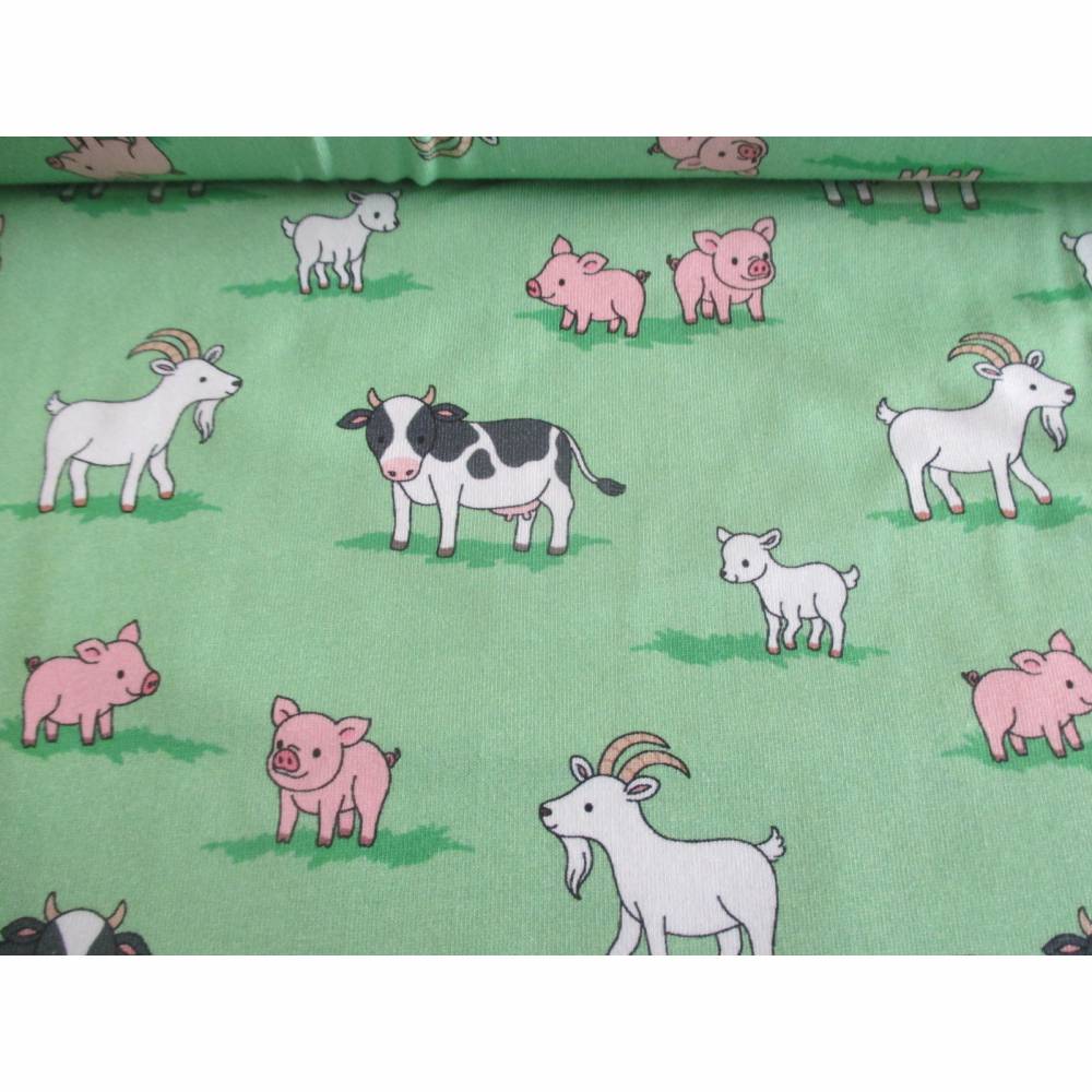 Jersey Baumwolljersey Kuh, Schwein, Schaf  grün Oeko-Tex Standard 100(1m/15,-€) Bild 1