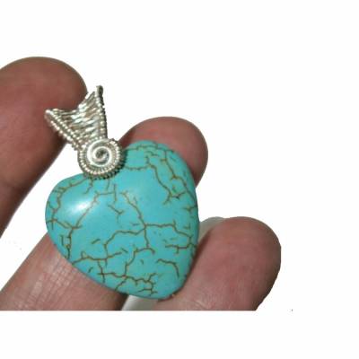 Herz Anhänger mit Türkis blau poliert handgemacht in wirework silberfarben Danke Geschenk Muttertag