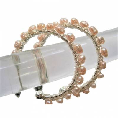 Perlenohrringe rosa pastell handgemacht Creolen Ohrringe Perlen Keshiperlen