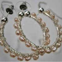 Perlenohrringe rosa pastell handgemacht Creolen Ohrringe Perlen Keshiperlen Bild 3