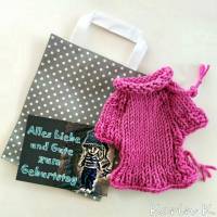 Puppen- Kleid Pullover Tunika Fuchsia Rosé- Pink Boho- Style mit Geburtstagskarte und Geschenktasche Bild 1