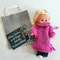 Puppen- Kleid Pullover Tunika Fuchsia Rosé- Pink Boho- Style mit Geburtstagskarte und Geschenktasche Bild 10