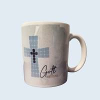 weiße Keramik-Tasse mit christlichen Motiven,Geschenk zur Konfirmation Bild 1