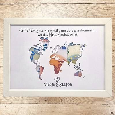 Geldgeschenk zur Hochzeit personalisiert Weltkarte