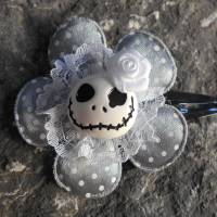 Skull  Blume Stoff polka dots Totenkopf ,Haarspange , Punkte, grau Bild 1