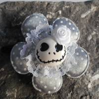 Skull  Blume Stoff polka dots Totenkopf ,Haarspange , Punkte, grau Bild 2