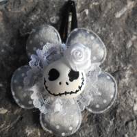 Skull  Blume Stoff polka dots Totenkopf ,Haarspange , Punkte, grau Bild 3