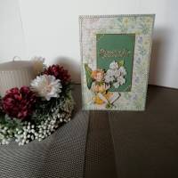 Geburtstagskarte in grün mit Blumen für eine Frau mit einer Elfe Bild 2
