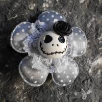 Skull  Blume Stoff polka dots Totenkopf ,Haarspange , Punkte, grau Bild 3