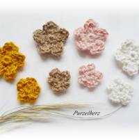 8-teiliges Häkelset: Hanfblumen nach Farbwahl - Natur,Häkelapplikation,Aufnäher,Tischdeko,Streudeko, Bild 1