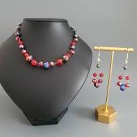 Roten & Schwarzen Facetten Perlen Collier als Schwebende Kette geflochten/ Handgemachte Unikate mit Facetten Perlen Bild 1