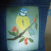 Kleine Jeanstasche 'Blaumeise', Gemälde der Vogelmalerin, Unikat hessmade Bild 5