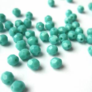 50   Opaque Turquoise böhmische Perlen 4mm, tschechische feuerpolierte facettierte Glasperlen DIY Glasschliff Bild 3