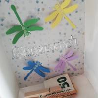 Verpackung für Geldgeschenk, Geschenkbox, Geschenkverpackung, Herzlichen Glückwunsch, Libellen Bild 4