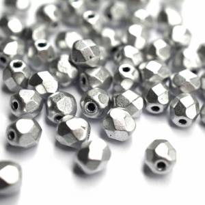 50   Matte Metallic Silver böhmische Perlen 4mm, tschechische feuerpolierte facettierte Glasperlen DIY Glasschliff 4mm Bild 1
