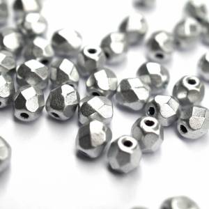 50   Matte Metallic Silver böhmische Perlen 4mm, tschechische feuerpolierte facettierte Glasperlen DIY Glasschliff 4mm Bild 2