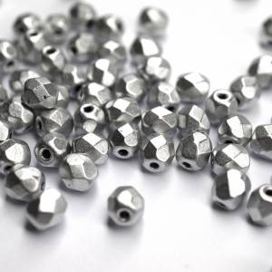50   Matte Metallic Silver böhmische Perlen 4mm, tschechische feuerpolierte facettierte Glasperlen DIY Glasschliff 4mm Bild 3