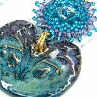 lässige boho ohrstecker, geschenk, ohrringe, beadwork, keramik, glasperlen, blau Bild 4