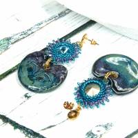 lässige boho ohrstecker, geschenk, ohrringe, beadwork, keramik, glasperlen, blau Bild 5