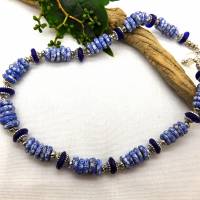 Halskette - afrikanische handgemachte Krobo-Glas-Rondelle - Recycled Beads - weiß, blau, silber - 46 cm Bild 1