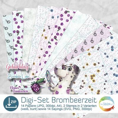 Digistamp-Set Brombeerzeit, mit Dalmatiner, Brombeeren, 15 Papiervarianten zum ausdrucken, hochauflösend in JPG / PNG