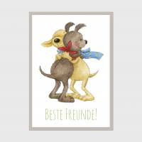Postkarte: Beste Freunde, Freundschaft, Hunde, Umarmung · A6 · Aquarell, Buntstift, klimaneutraler Druck Bild 1